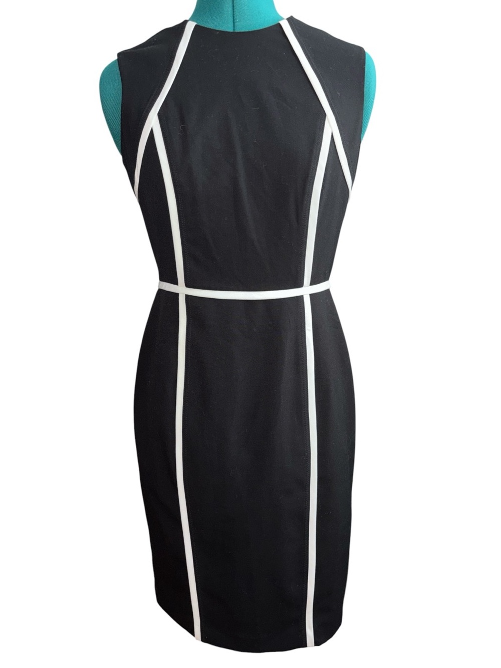 Calvin Klein Black Midi Sheath Dress w/White Piping P:16.5” L:37”